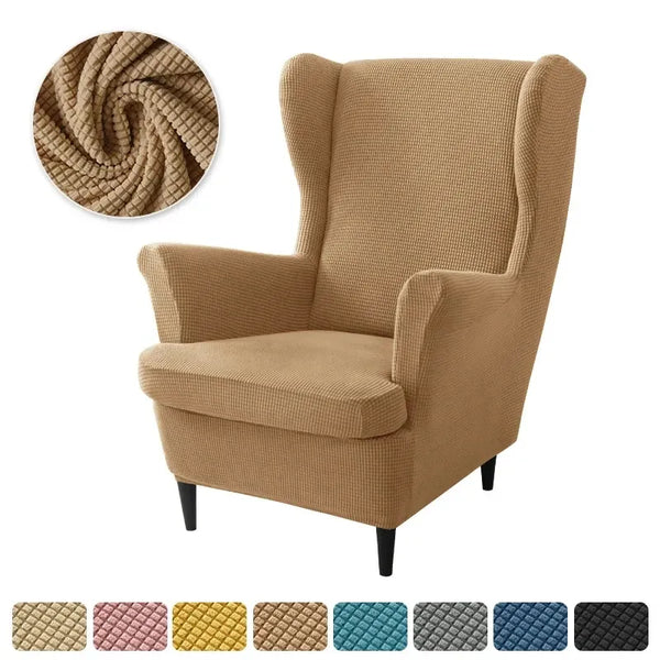 Housse de Fauteuil à Oreilles en Jacquard Beige Foncé