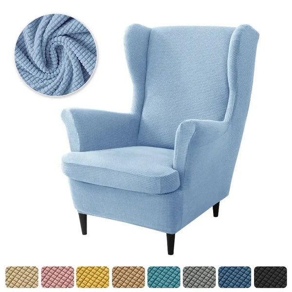 Housse de Fauteuil à Oreilles en Jacquard Bleu Clair