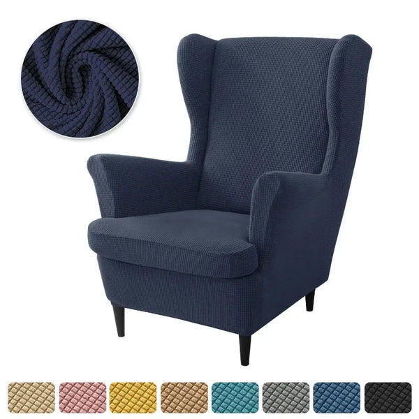 Housse de Fauteuil à Oreilles en Jacquard Bleu Foncé