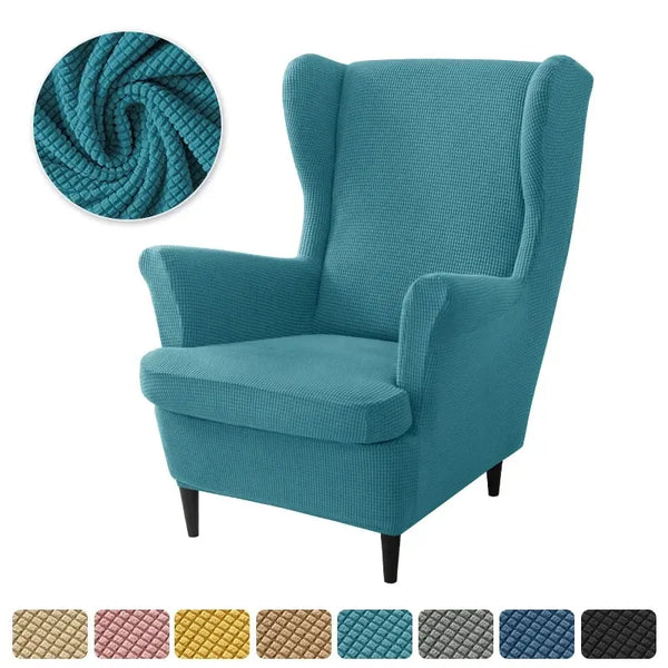 Housse de Fauteuil à Oreilles en Jacquard Bleu