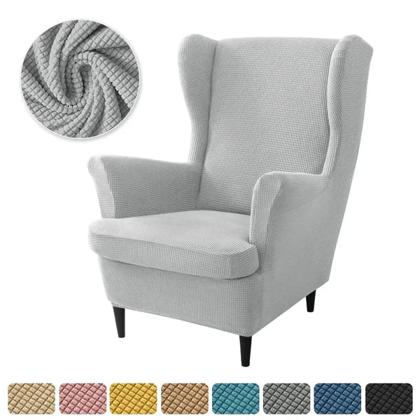 Housse de Fauteuil à Oreilles en Jacquard Gris Clair