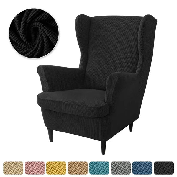 Housse de Fauteuil à Oreilles en Jacquard Noir