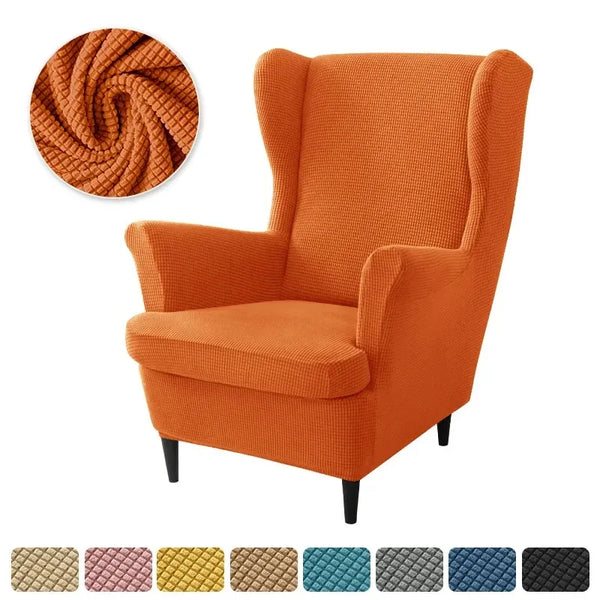 Housse de Fauteuil à Oreilles en Jacquard Rouge Orange