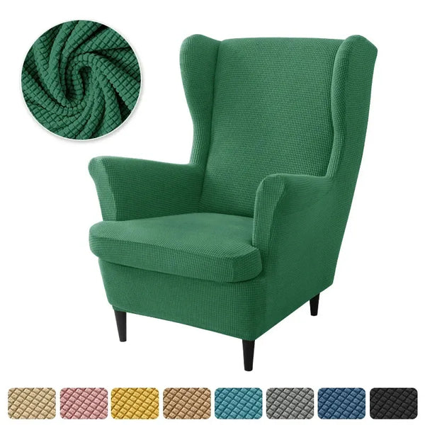 Housse de Fauteuil à Oreilles en Jacquard Vert Foncé