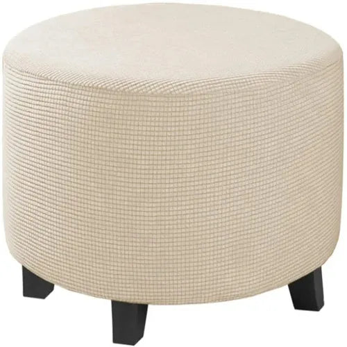 Housse Pour Pouf Rond en Jacquard Beige Clair