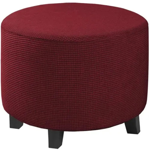 Housse Pour Pouf Rond en Jacquard Bordeaux