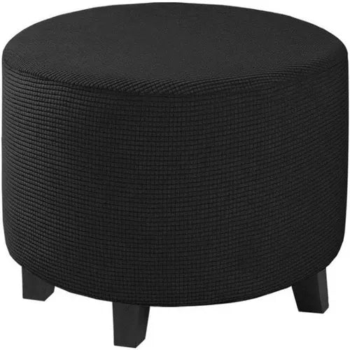 Housse Pour Pouf Rond en Jacquard Noir