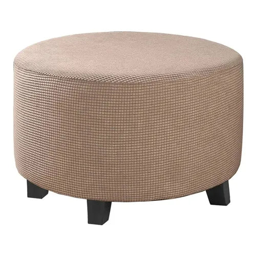 Housse Pour Pouf Rond en Jacquard Camel