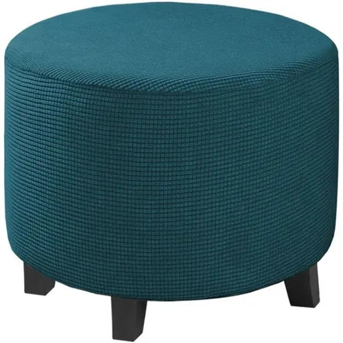 Housse Pour Pouf Rond en Jacquard Bleu Foncé