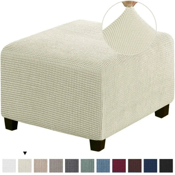 Housse de Pouf Carré en Tissu Jacquard Beige Clair