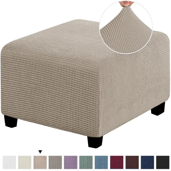 Housse de Pouf Carré en Tissu Jacquard Beige