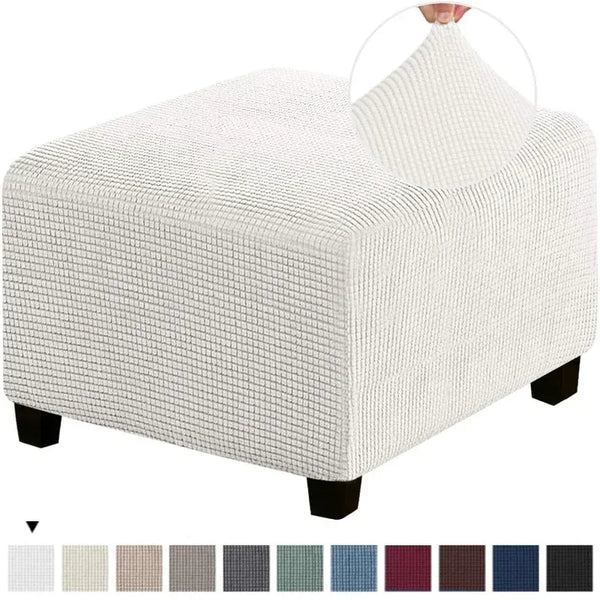 Housse de Pouf Carré en Tissu Jacquard Blanc