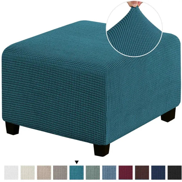 Housse de Pouf Carré en Tissu Jacquard Bleu Marine