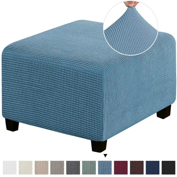 Housse de Pouf Carré en Tissu Jacquard Bleu