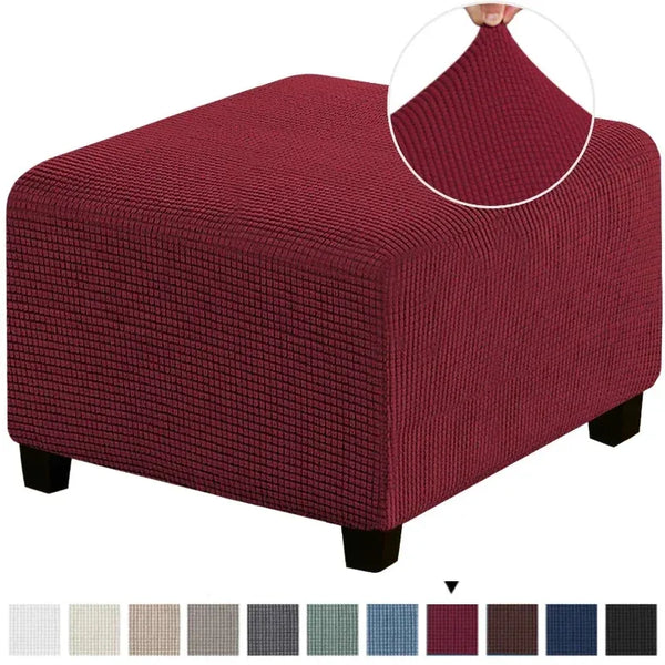 Housse de Pouf Carré en Tissu Jacquard Bordeaux