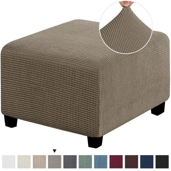 Housse de Pouf Carré en Tissu Jacquard Camel