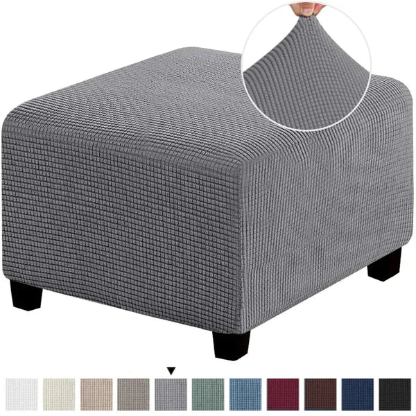 Housse de Pouf Carré en Tissu Jacquard Gris Clair