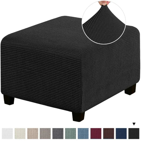 Housse de Pouf Carré en Tissu Jacquard Noir